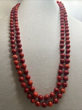 Vintage Coral AIL Statement Red Sponge 30” Strand Coral Bead 925 Necklace